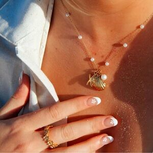 Freshwater Pearl, Shell and Starfish 18K Gold Plated Necklace